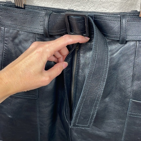 New Hugo Boss Semita Leather Belted Skirt Black A Line Utility Pockets Sz 0 - Picture 6 of 15